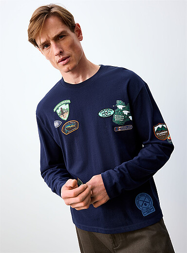 Le 31 Navy/Midnight Blue Wildlife patches T-shirt <b>Comfort fit</b> for men