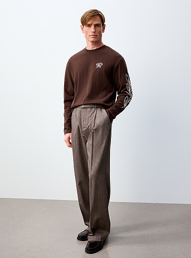 Le 31: Le t-shirt broderie florale <b>Coupe confort</b> Brun pour homme