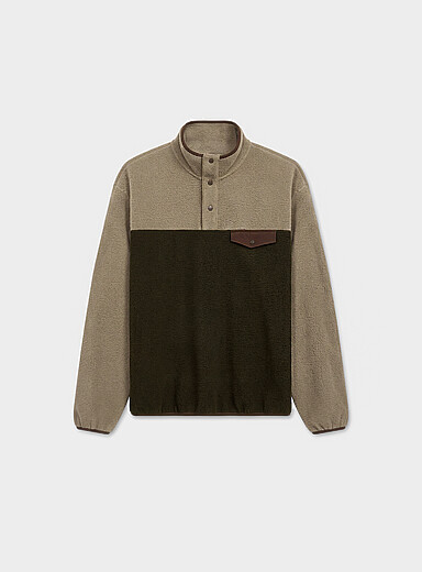 Le 31: Le sweat polaire moutonn&eacute; blocs couleurs Vert pour homme