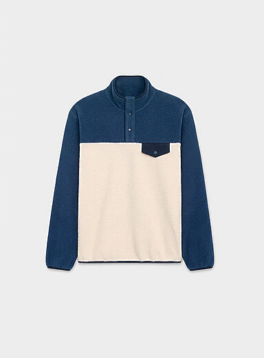 Le 31 Blue Colour-block polar fleece sweatshirt for men