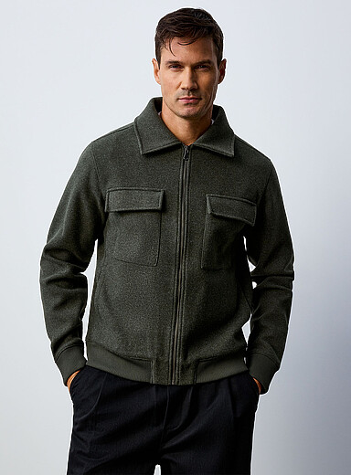 Le 31 Khaki/Sage/Olive Flap pocket felt jacket for men