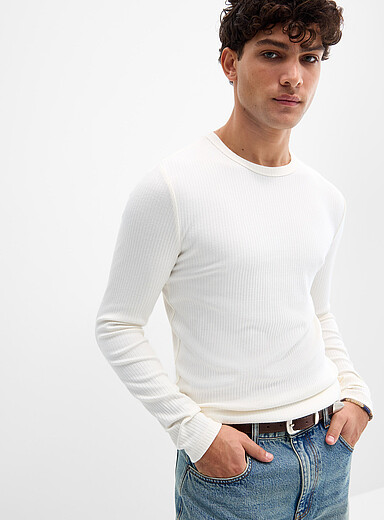 Le 31: Le t-shirt jersey c&ocirc;tes plates <b>Coupe ajust&eacute;e</b> Blanc cass&eacute; pour homme