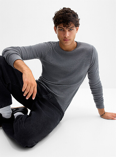 Le 31: Le t-shirt jersey c&ocirc;tes plates <b>Coupe ajust&eacute;e</b> Gris pour homme