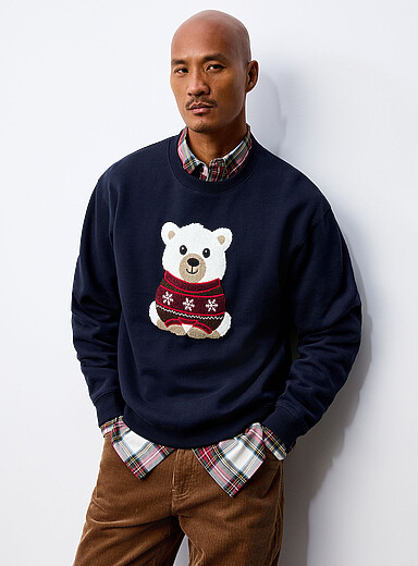 Le 31 Navy/Midnight Blue Nordic animal sweatshirt <b>Comfort fit</b> for men