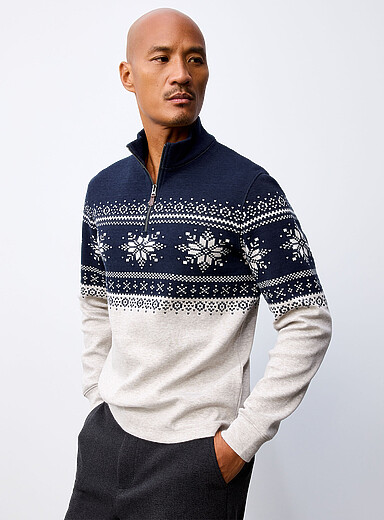 Le 31 Navy/Midnight Blue Nordic jacquard print sweatshirt for men