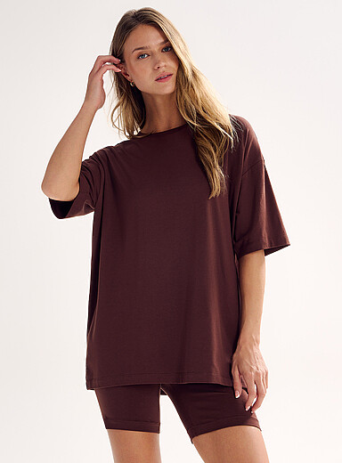 Miiyu: Le boxeur pyjama extensible confort Brun pour femme