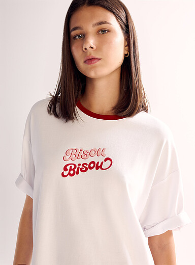 Miiyu: Le t-shirt ample confort Blanc &agrave; motifs pour femme