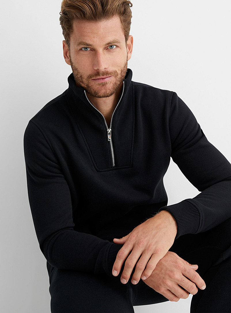 Ribbed half-zip collar sweatshirt | Le 