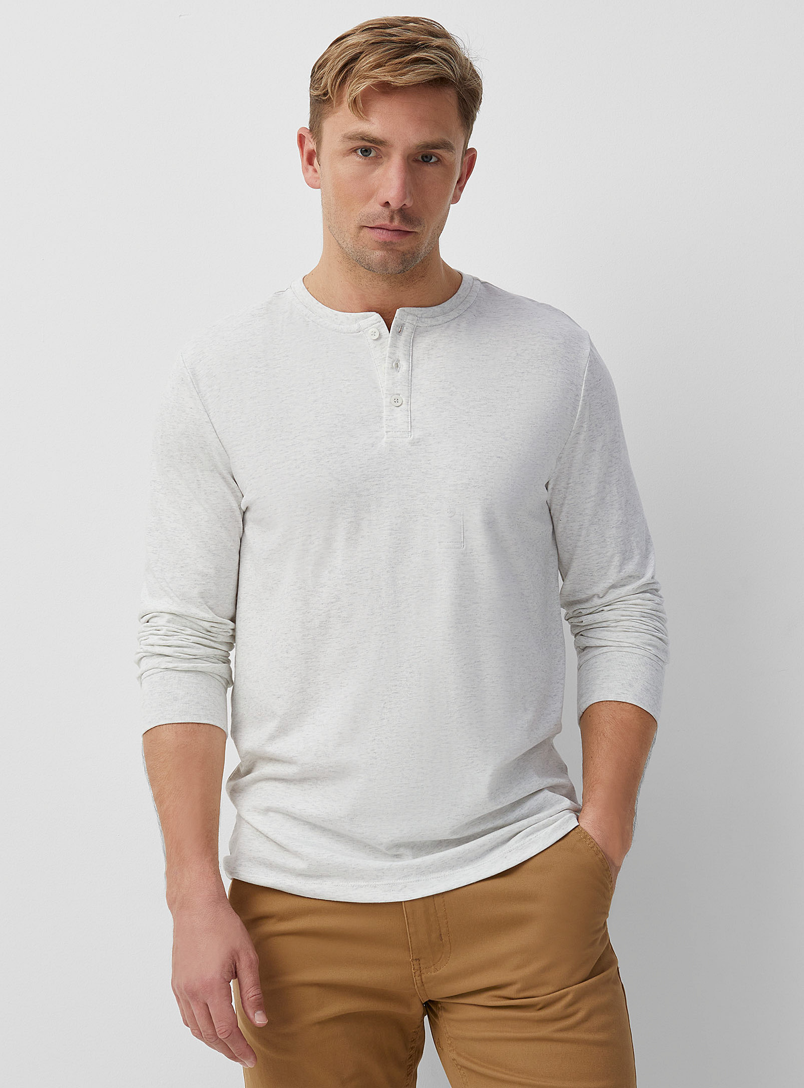 Le 31 Eco-friendly Jersey Henley T-shirt In Ivory White