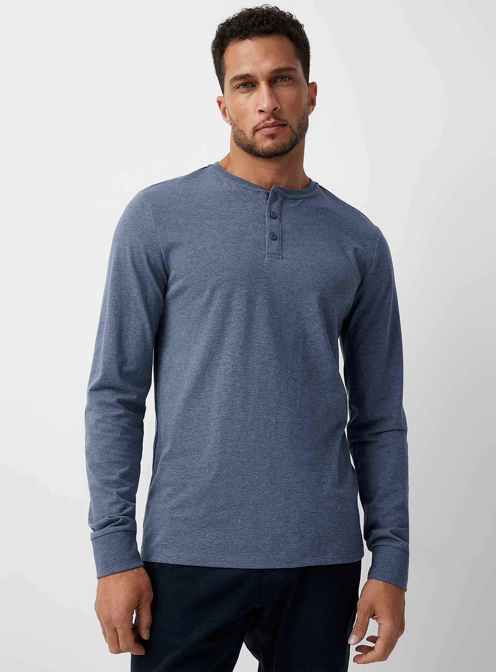 Le 31 Eco-friendly Jersey Henley T-shirt Standard Fit In Sapphire Blue