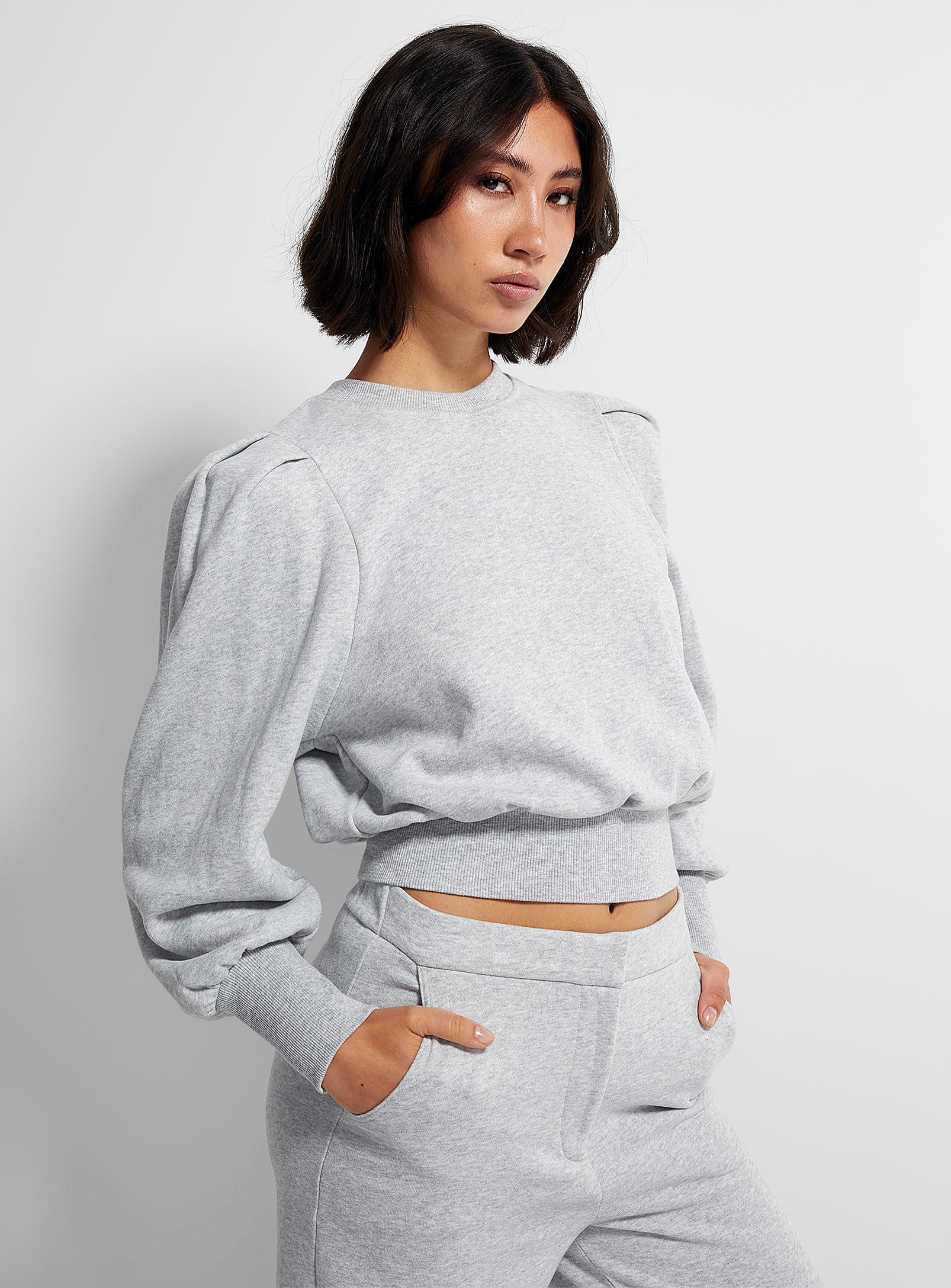 Icone Ultra-puff-sleeve Sweatshirt In Light Grey