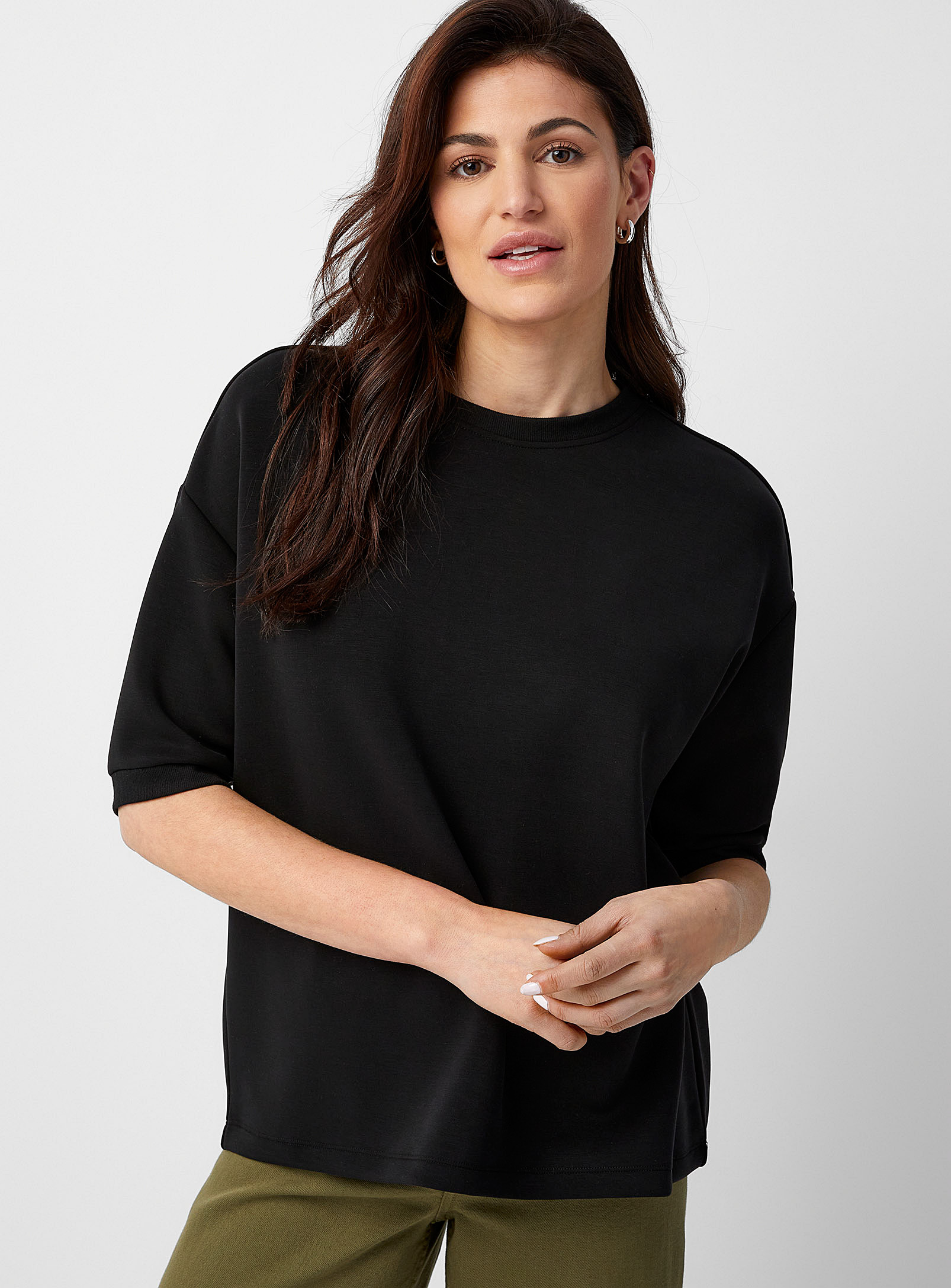 Contemporaine Elbow-length-sleeve Peachskin Sweatshirt In Black