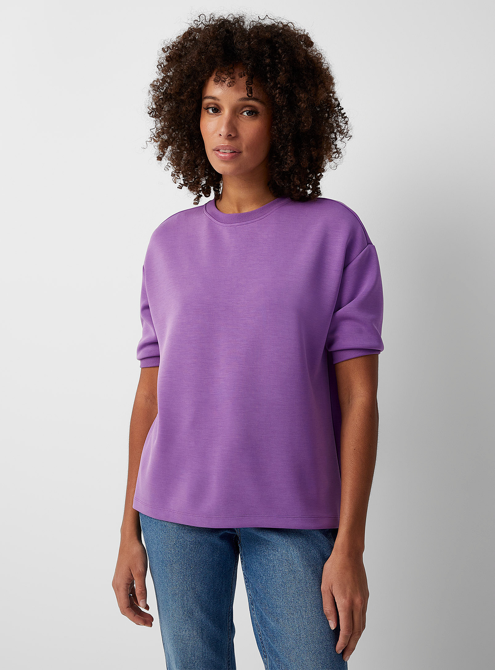 Contemporaine Elbow-length-sleeve Peachskin Sweatshirt In Mauve