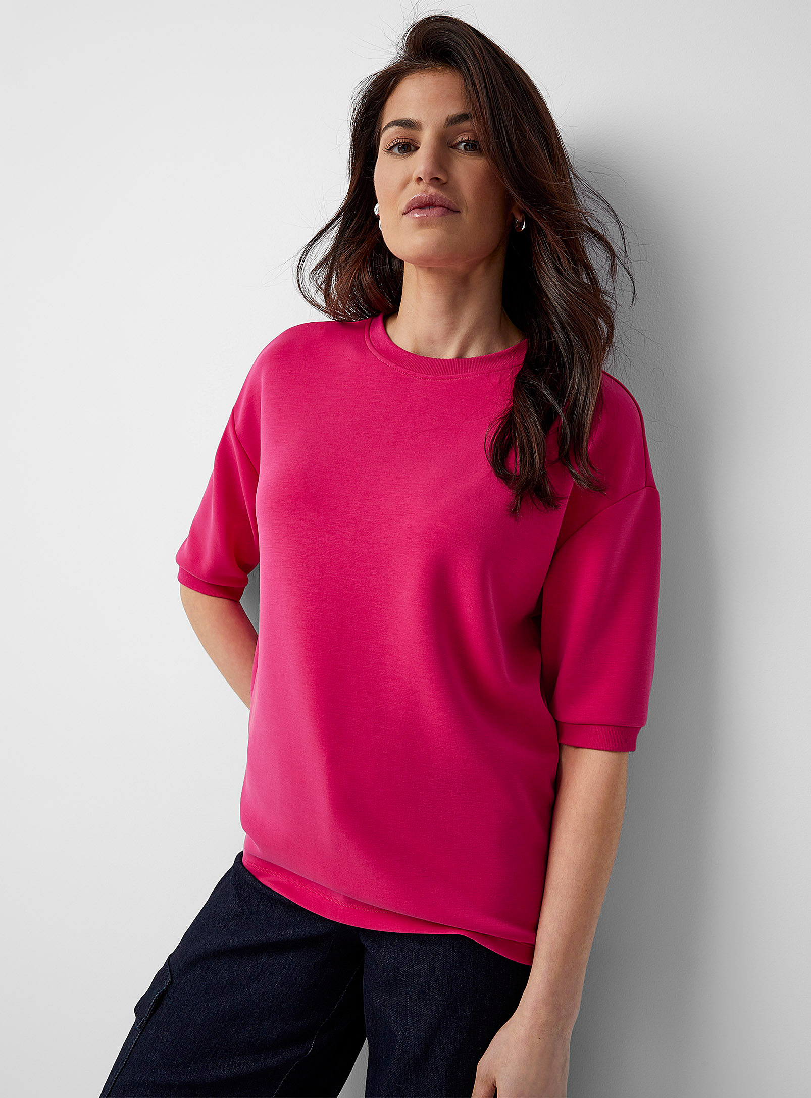 Contemporaine Elbow-length-sleeve Peachskin Sweatshirt In Pink