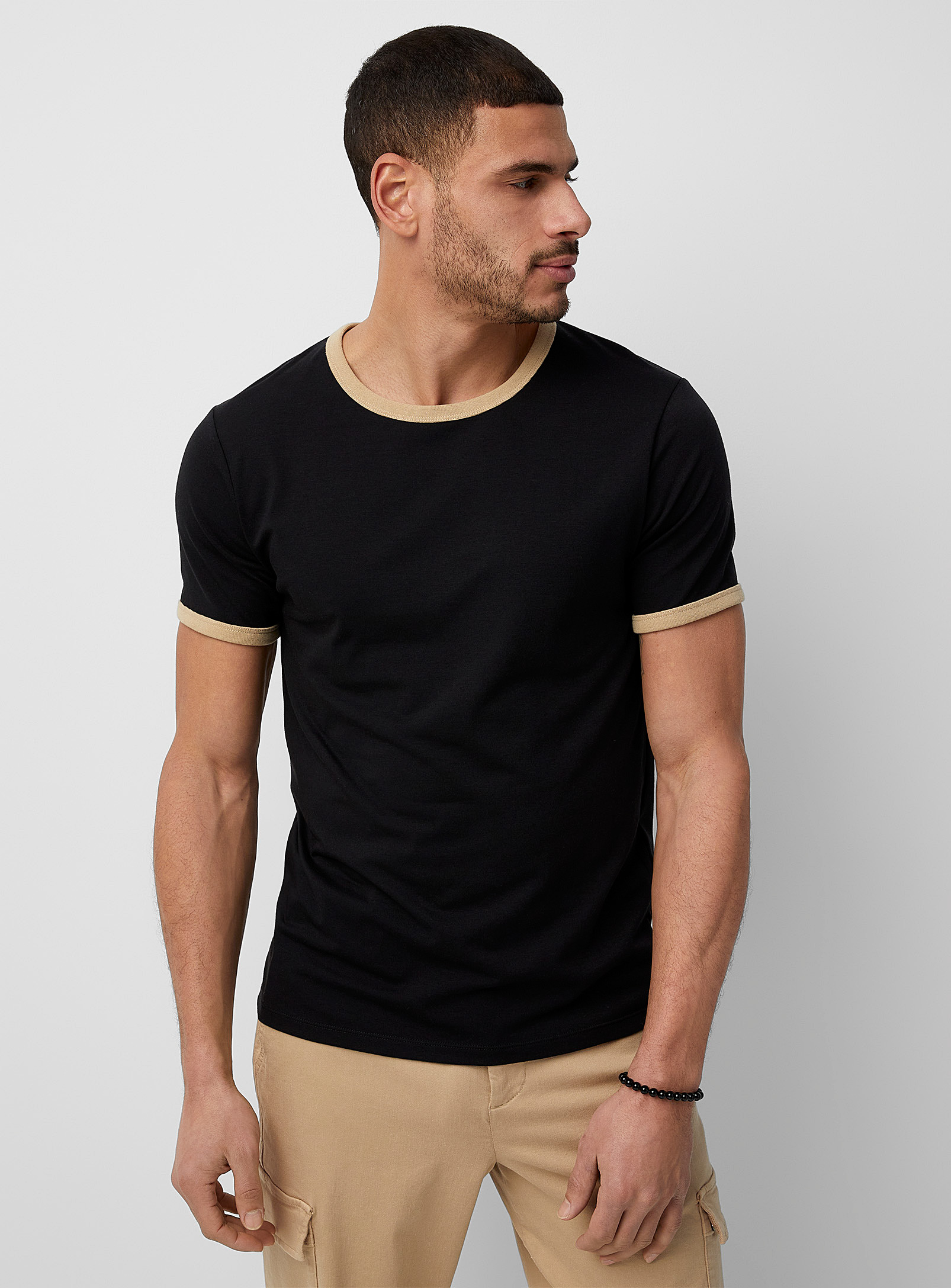Le 31 Contrast Trim Retro T-shirt Muscle Fit In Black