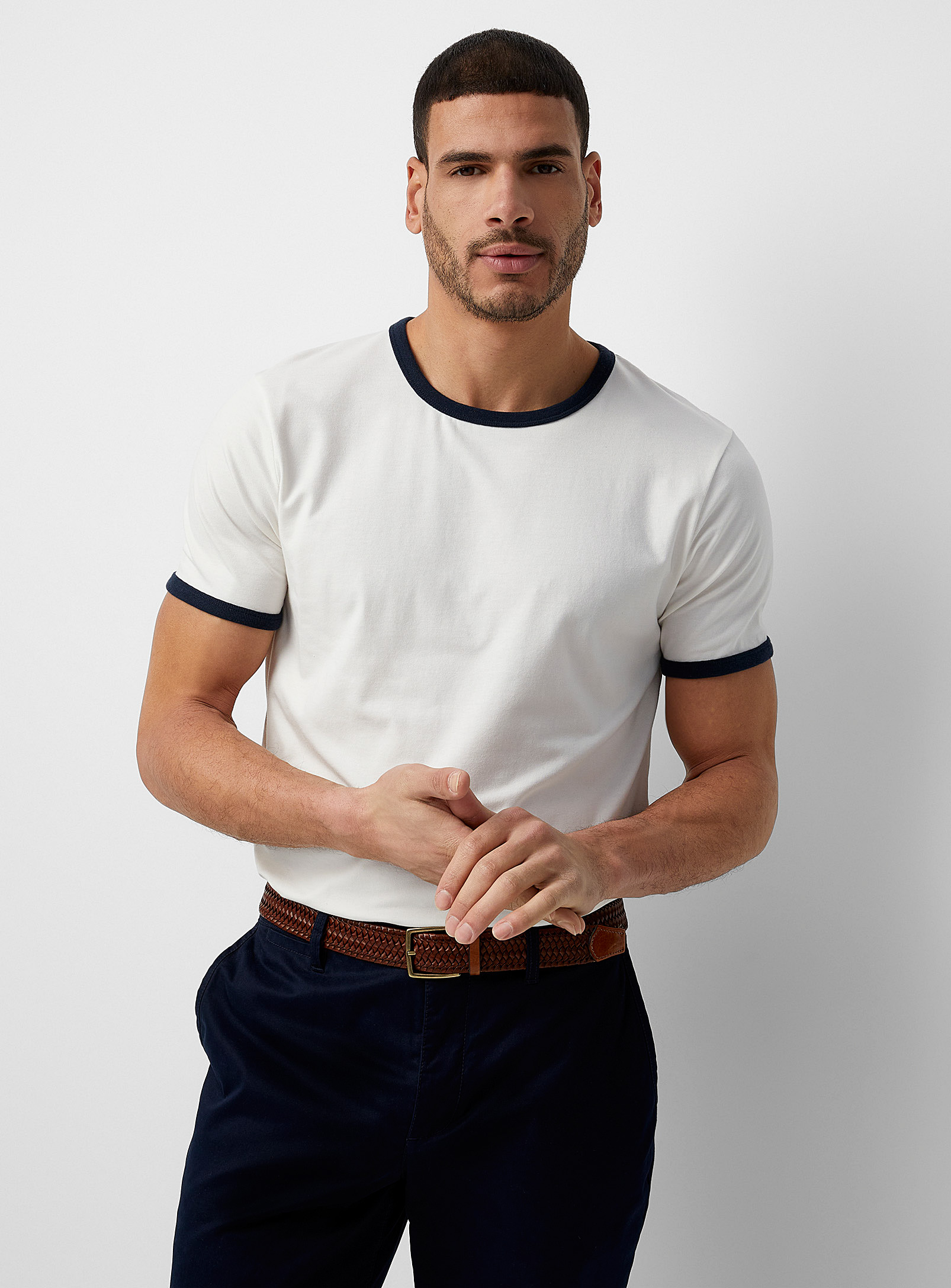 Le 31 Contrast Trim Retro T-shirt Muscle Fit In Ivory White