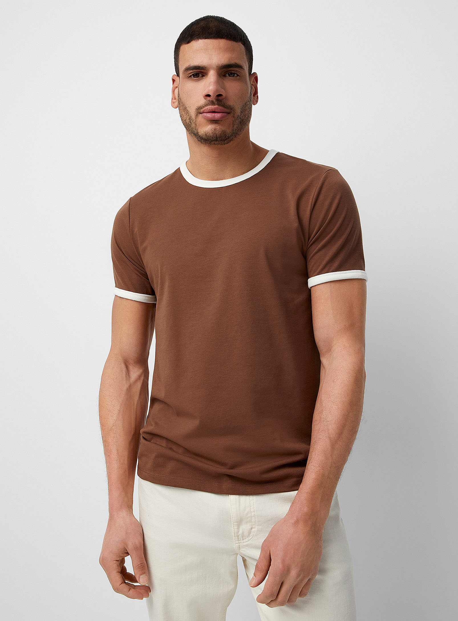 Le 31 Contrast Trim Retro T-shirt Muscle Fit In Brown