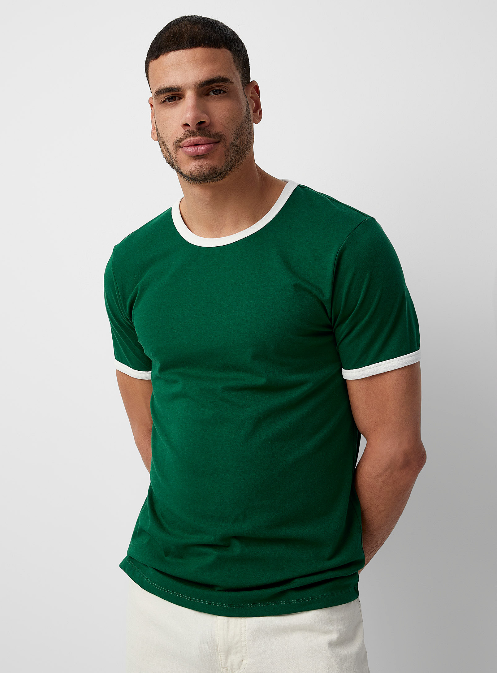 Le 31 Contrast Trim Retro T-shirt Muscle Fit In Green