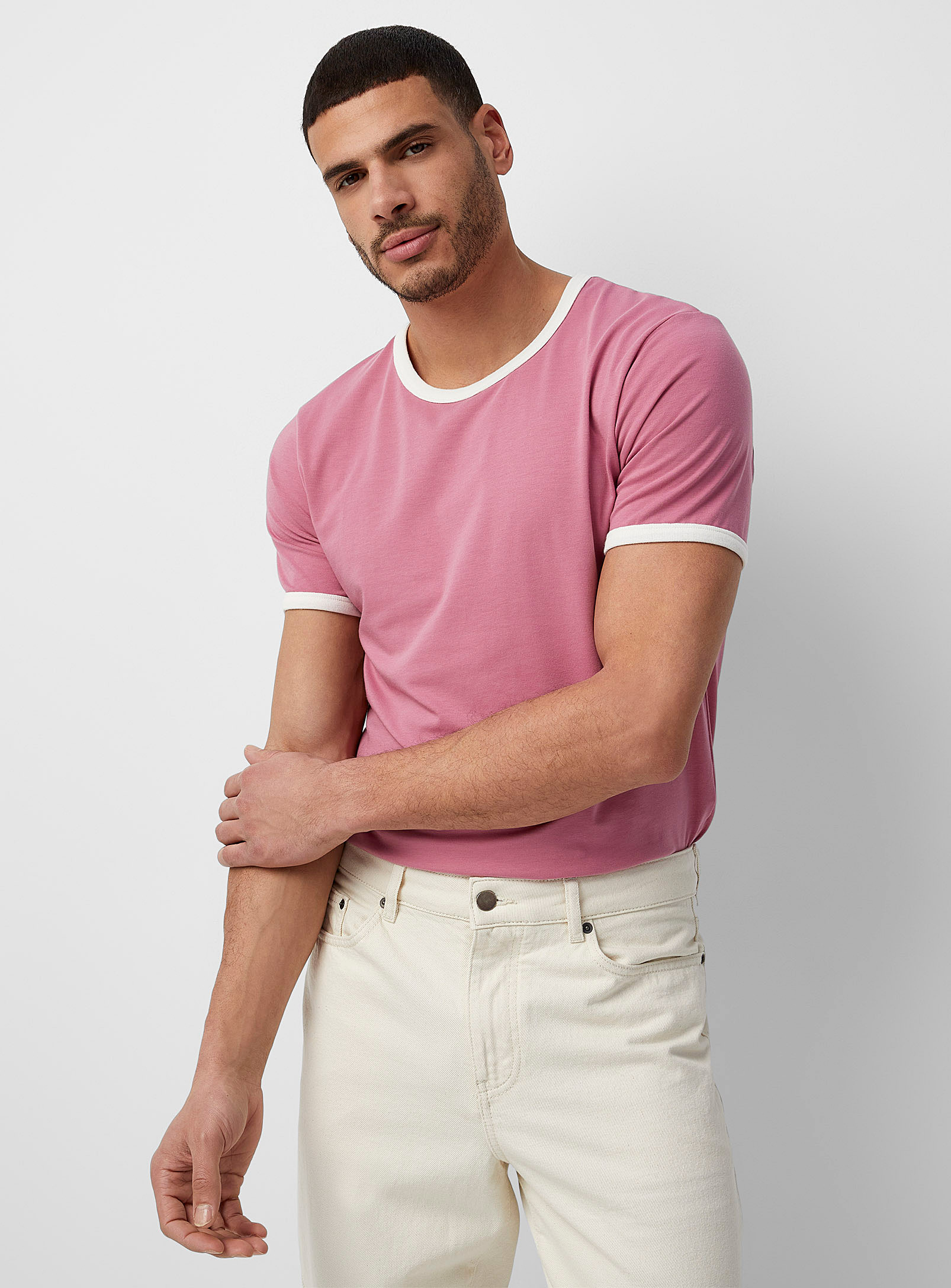Le 31 Contrast Trim Retro T-shirt Muscle Fit In Pink