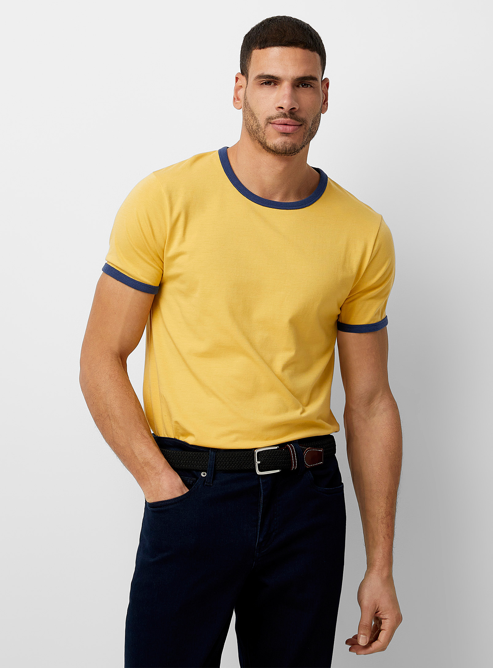 Le 31 Contrast Trim Retro T-shirt Muscle Fit In Medium Yellow