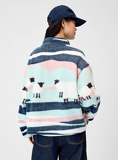 Printed high-pile fleece sweater