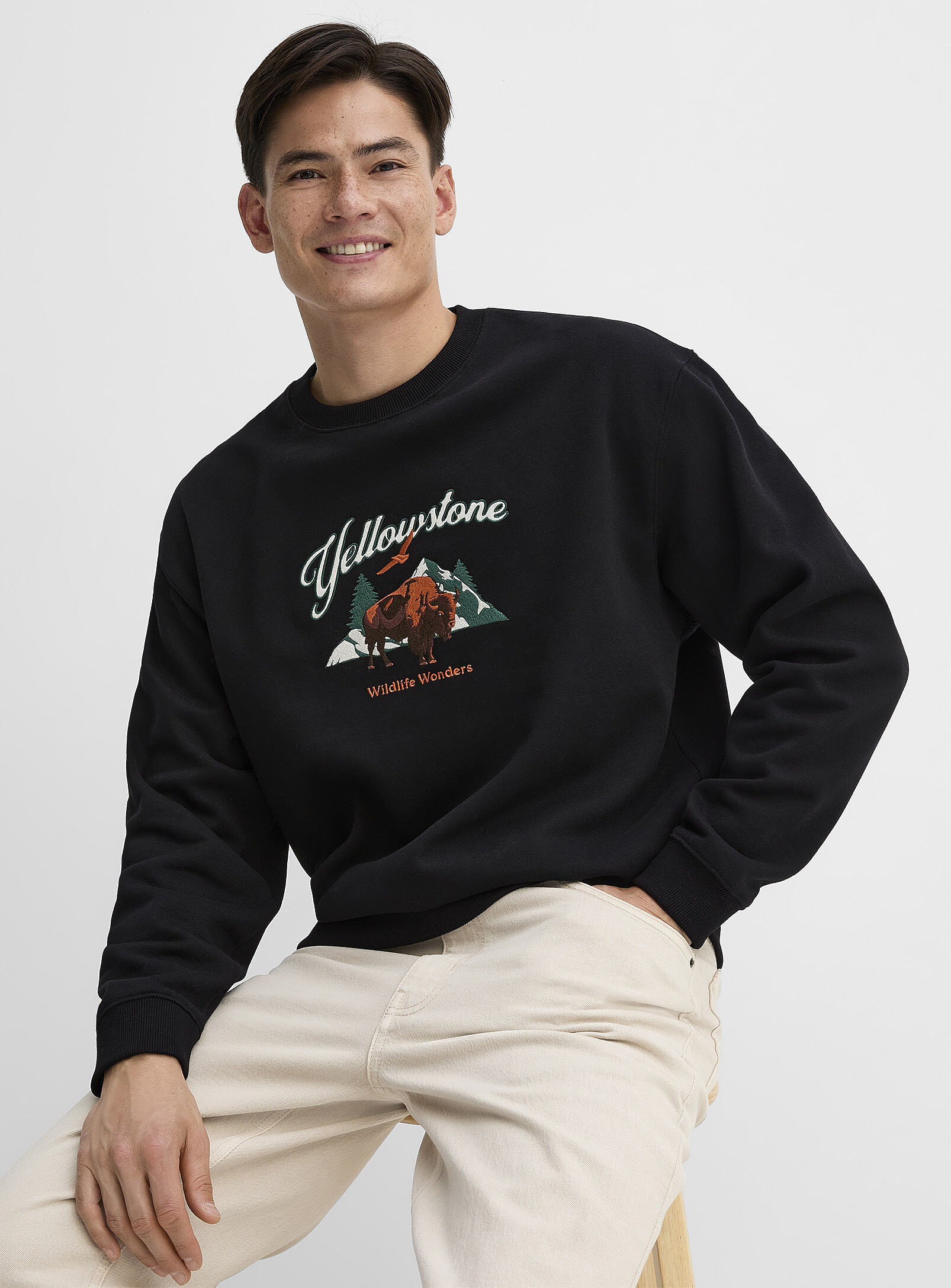 Le 31 - Destination embroidery sweatshirt Comfort fit (Men, Black, X-LARGE)