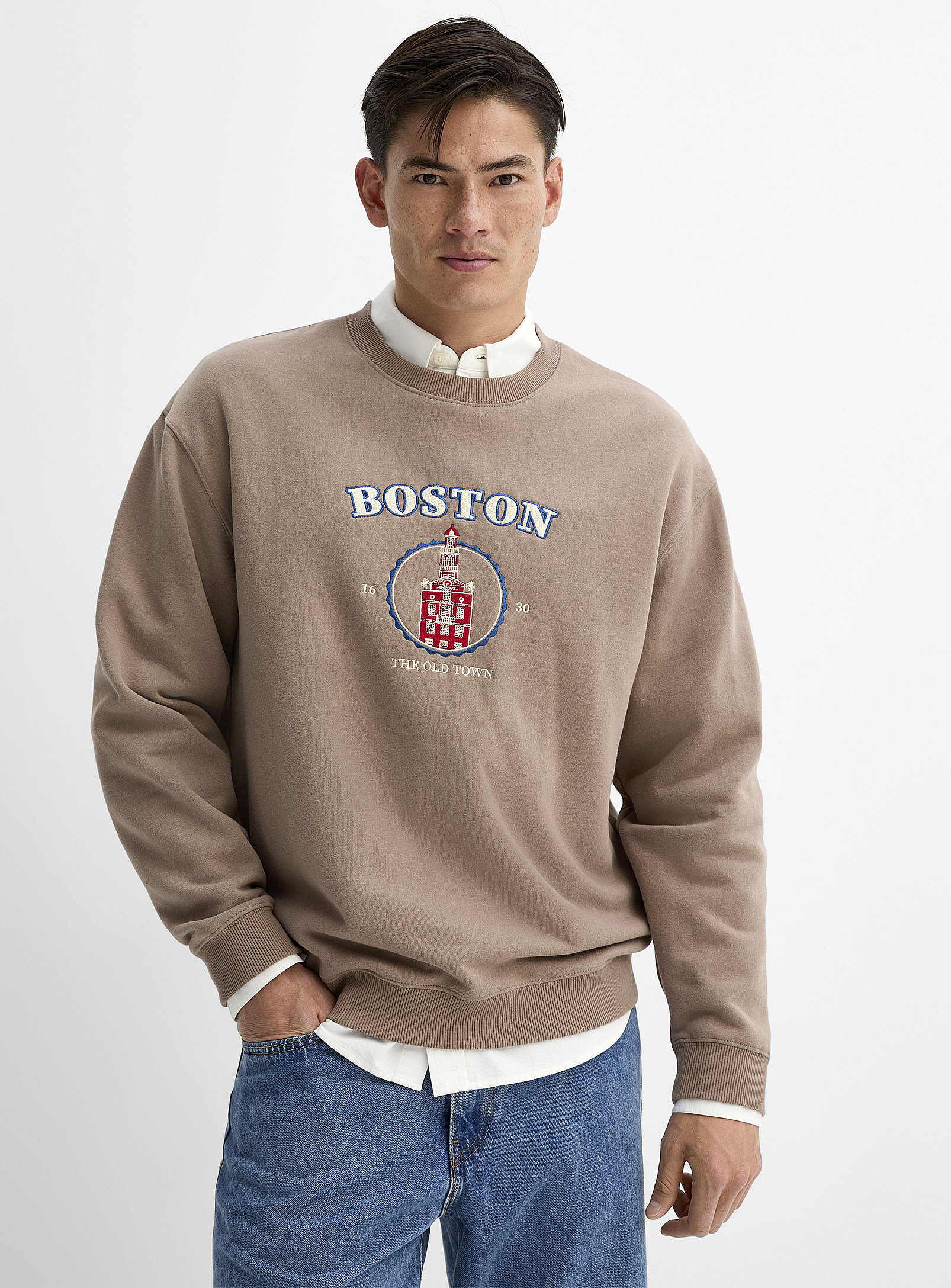 Le 31 - Destination embroidery sweatshirt Comfort fit (Men, Brown, SMALL)