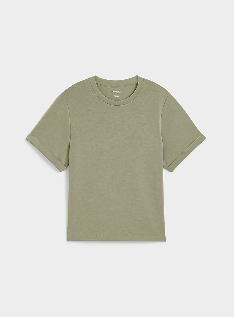 Rolled sleeves peachskin T-shirt product image (primary)