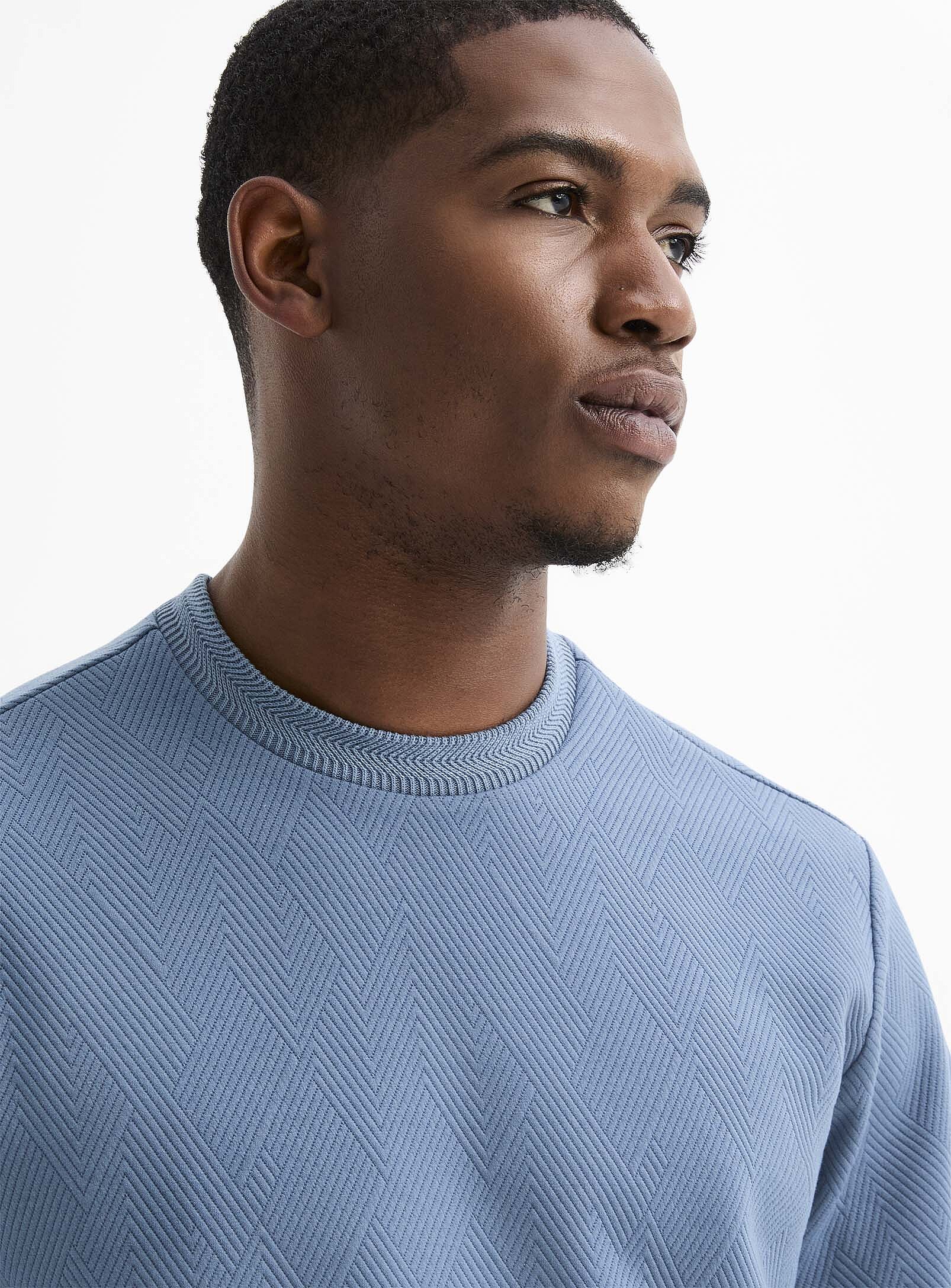 Le 31 - Embossed geo sweatshirt (Men, Blue, MEDIUM)