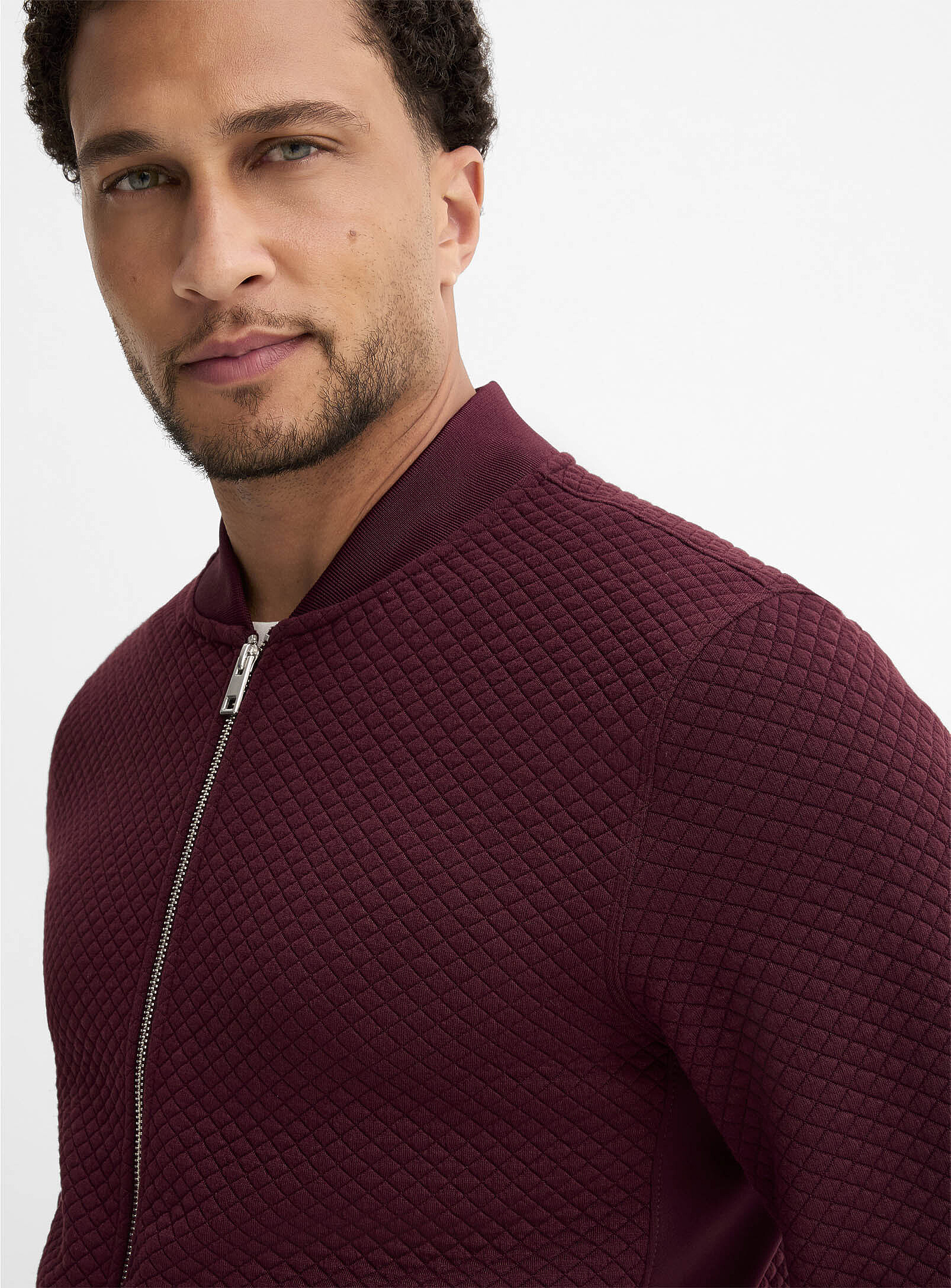 Le 31 - Embossed geo bomber jacket (Men, Red, LARGE)