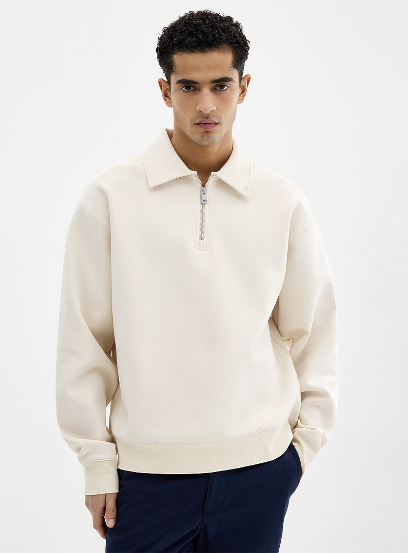 Zipped polo-collar structured jersey sweatshirt product image (primary)