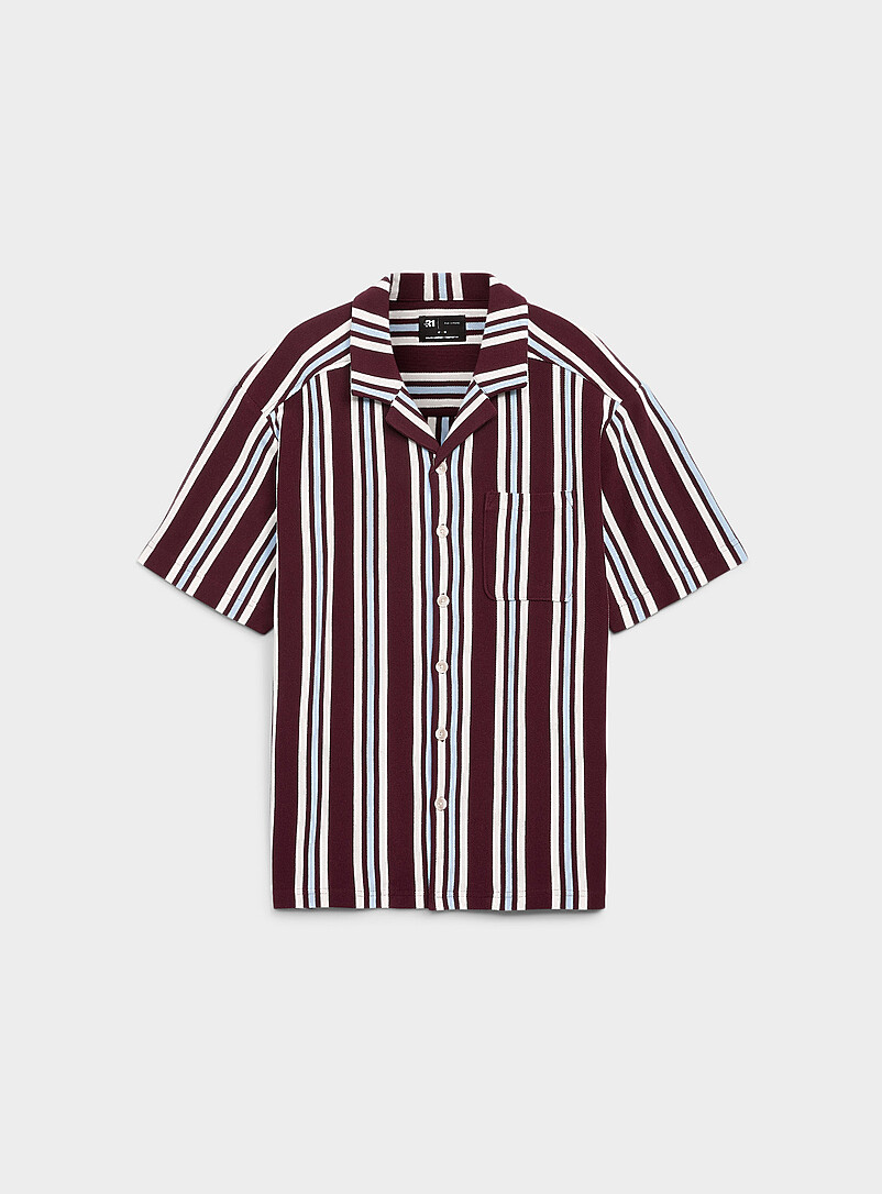 Striped Knit Camp Shirt Comfort Fit