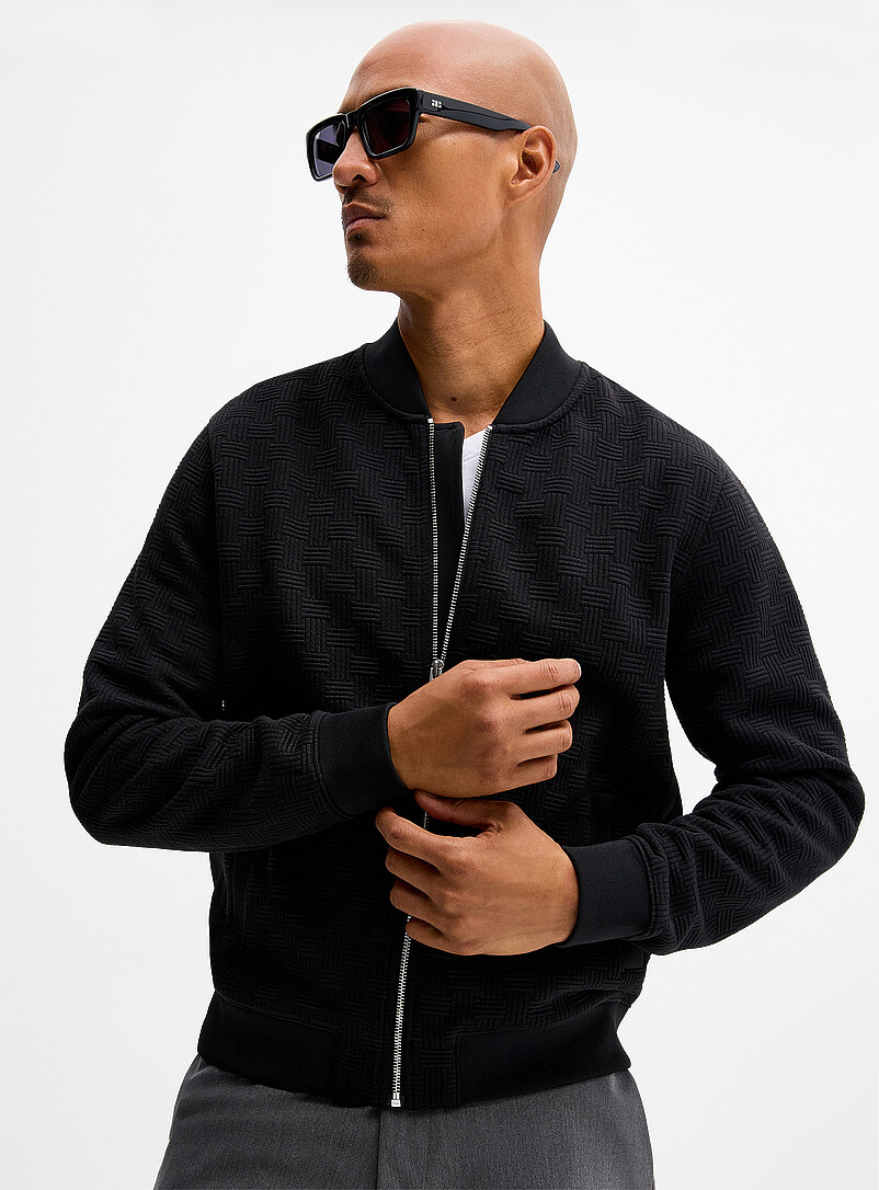 Embossed geo zip cardigan product image (primary)