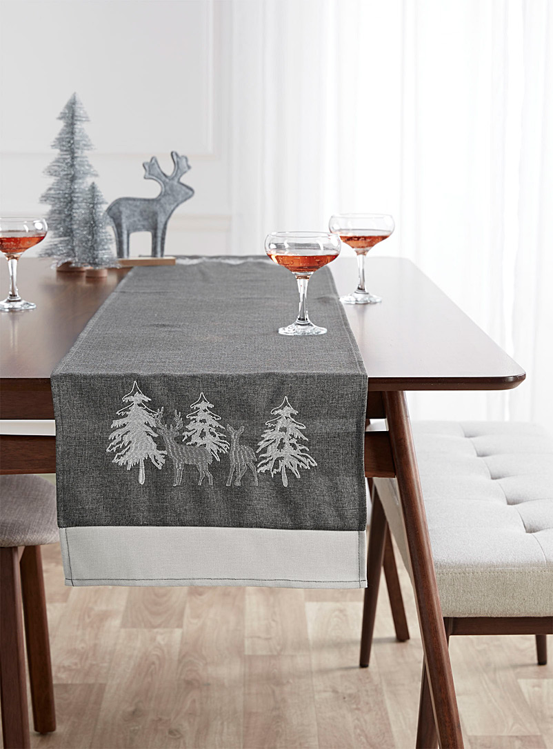 Simons Maison Grey Deer embroidery table runner 3 sizes available