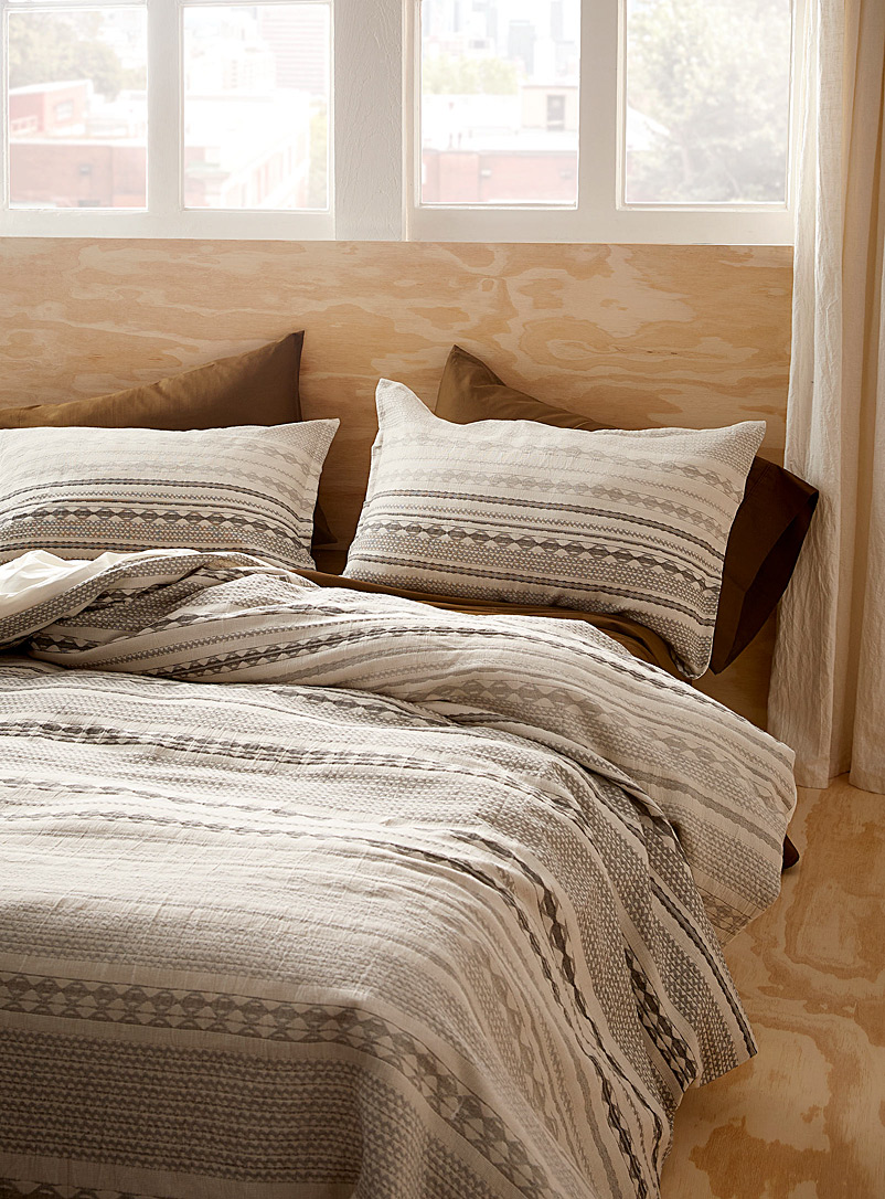 Textured-stripe duvet cover set, Linen House
