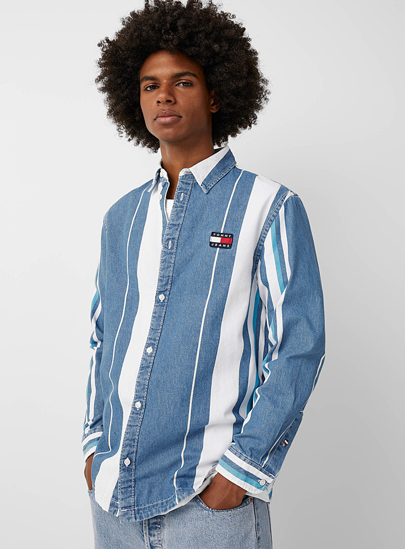Tommy Hilfiger Patterned Blue Denim-stripe shirt Comfort fit for men