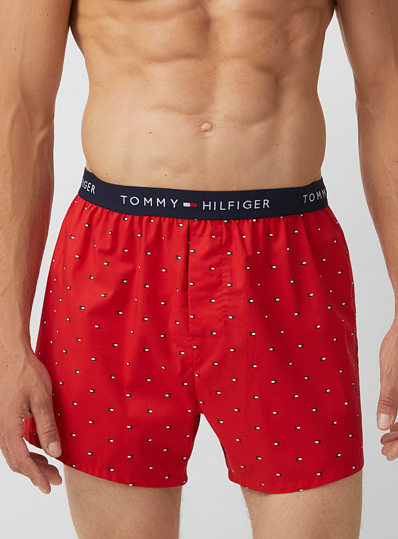 Tommy Hilfiger: Le boxeur ample popeline mini logos Rouge à motifs pour homme