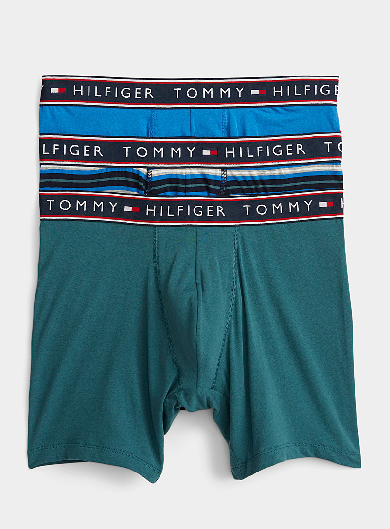 Tommy Hilfiger: Les boxeurs longs rayures et unis Emballage de 3 Vert à motifs pour homme