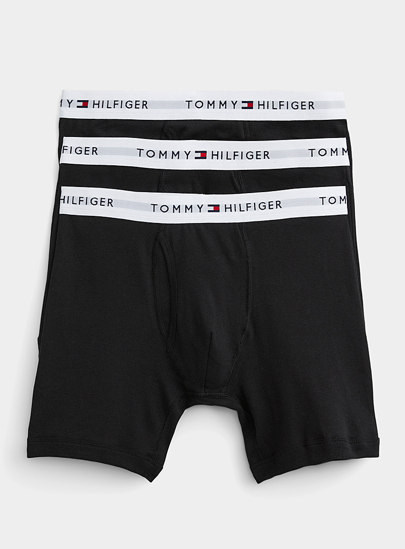 Tommy Hilfiger: Les boxeurs longs pur coton Emballage de 3 Noir pour homme