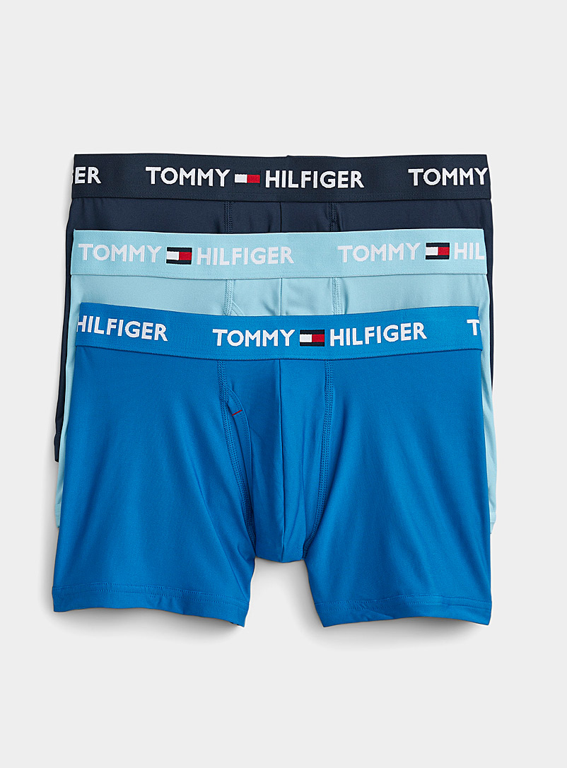 Tommy Hilfiger: Les boxeurs courts Everyday Micro unis Emballage de 3 Bleu à motifs pour homme