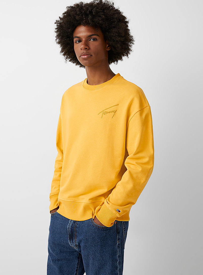 Tommy Hilfiger Medium Yellow Embroidered logo sweatshirt for men