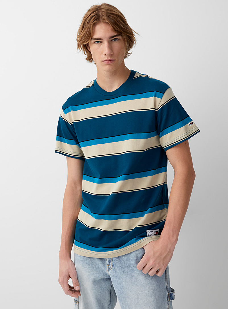 Tommy Hilfiger: Le t-shirt piqué rayures combinées Bleu pour homme