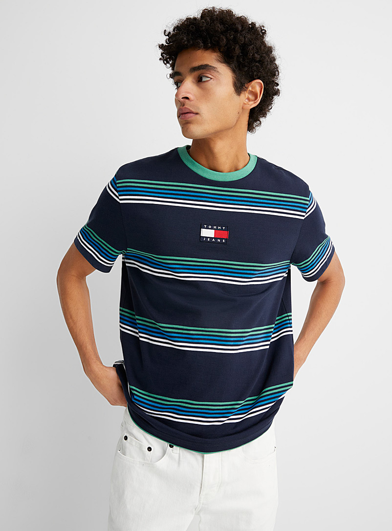 Tommy Hilfiger Marine Blue Logo emblem stripe T-shirt for men