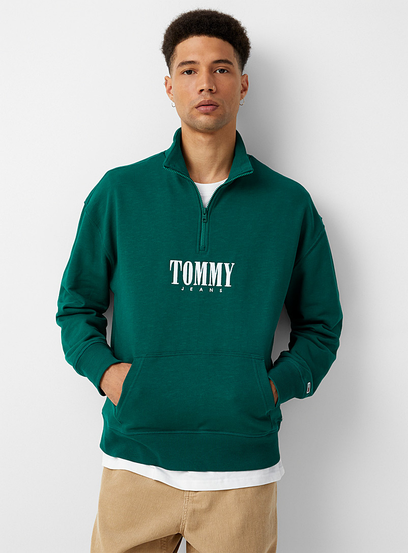 Tommy Hilfiger Green Zip-collar logo sweatshirt for men
