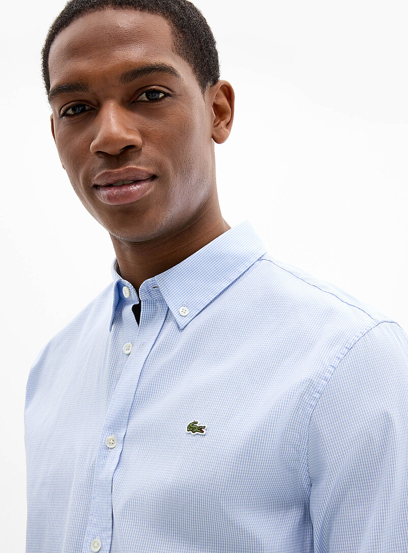 Lacoste Blue Pale blue mini-gingham shirt <b>Regular fit</b> for men