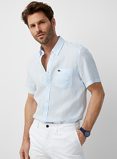 Lacoste Baby Blue End-on-end pure linen shirt Comfort fit for men