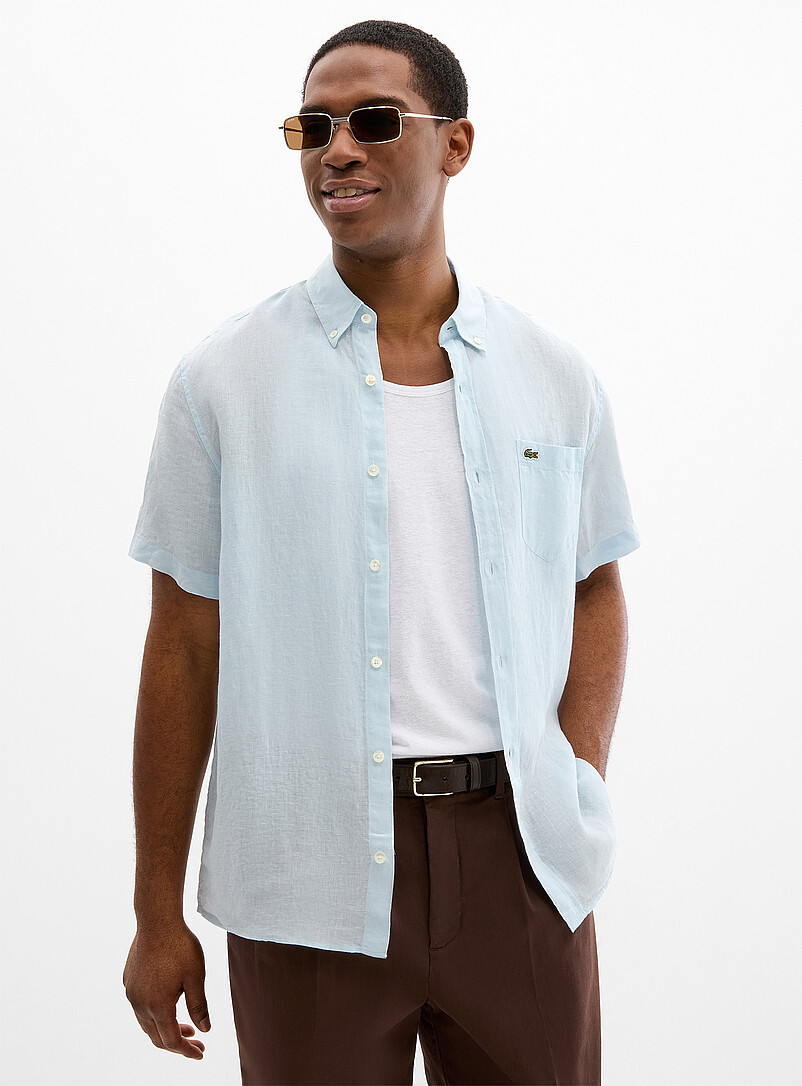 Lacoste White Minimalist pure linen shirt <b>Regular fit</b> for men