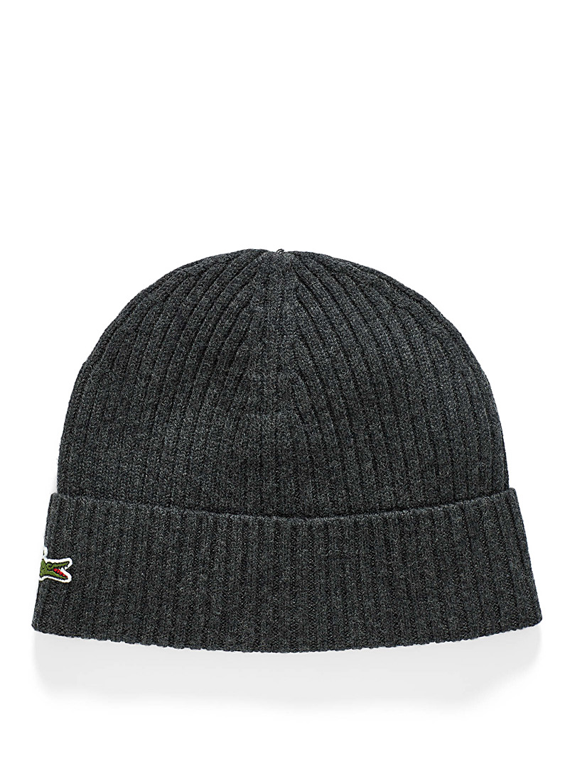 Lacoste Grey Croc-cuff ribbed tuque for men