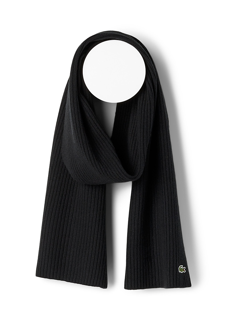 Lacoste Black Croc ribbed wool scarf for men