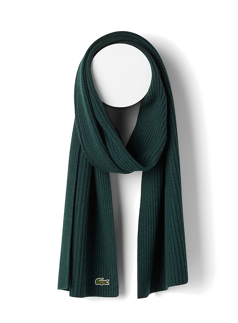 Lacoste Mossy Green Croc ribbed wool scarf for men